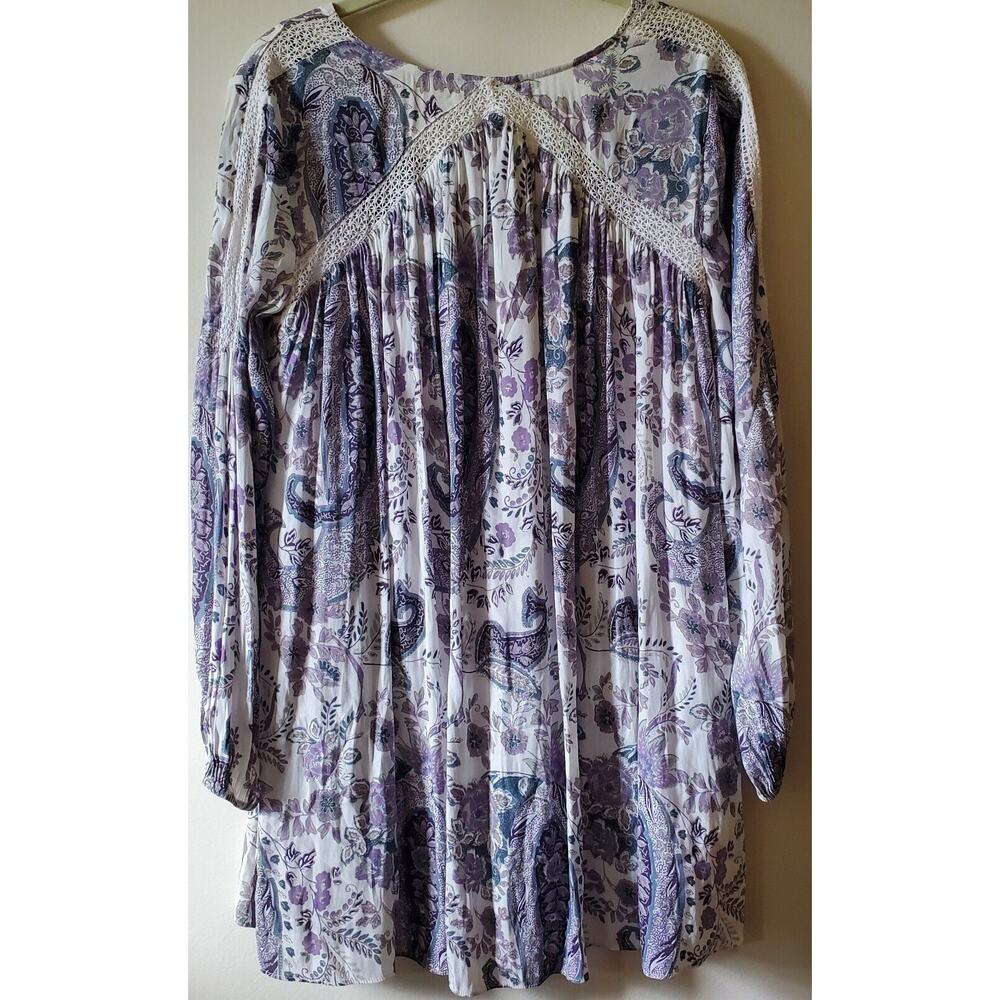 Free People Rain Or Shine Lace Up Mini Dress Ivory Paisley Womens XS - Picture 14 of 15